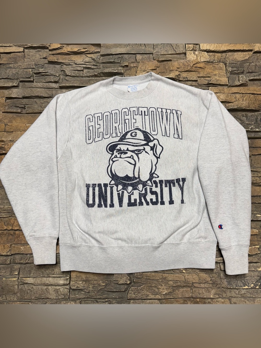 Georgetown Crewneck Pullover Sweatshirt Adult Medium Gray Champion Reverse Weave